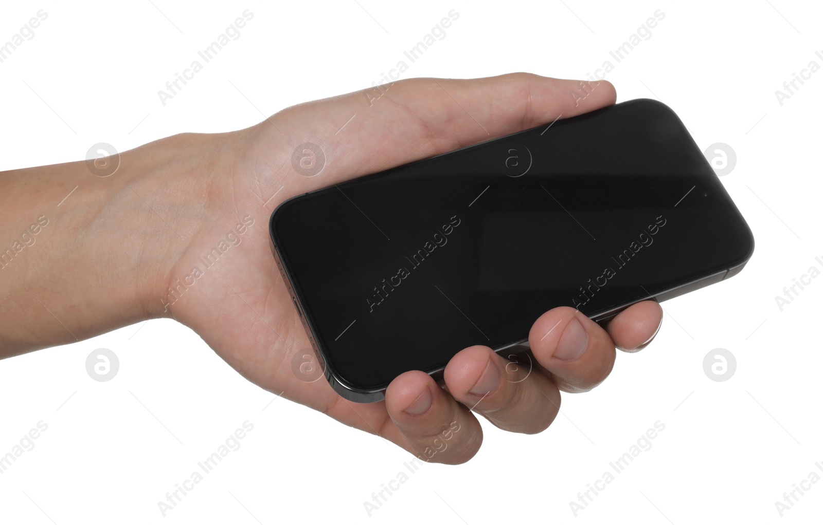 Man with modern smartphone on white background, closeup. Mockup for design Photo of Man with modern smartphone on white background, closeup. Mockup for design