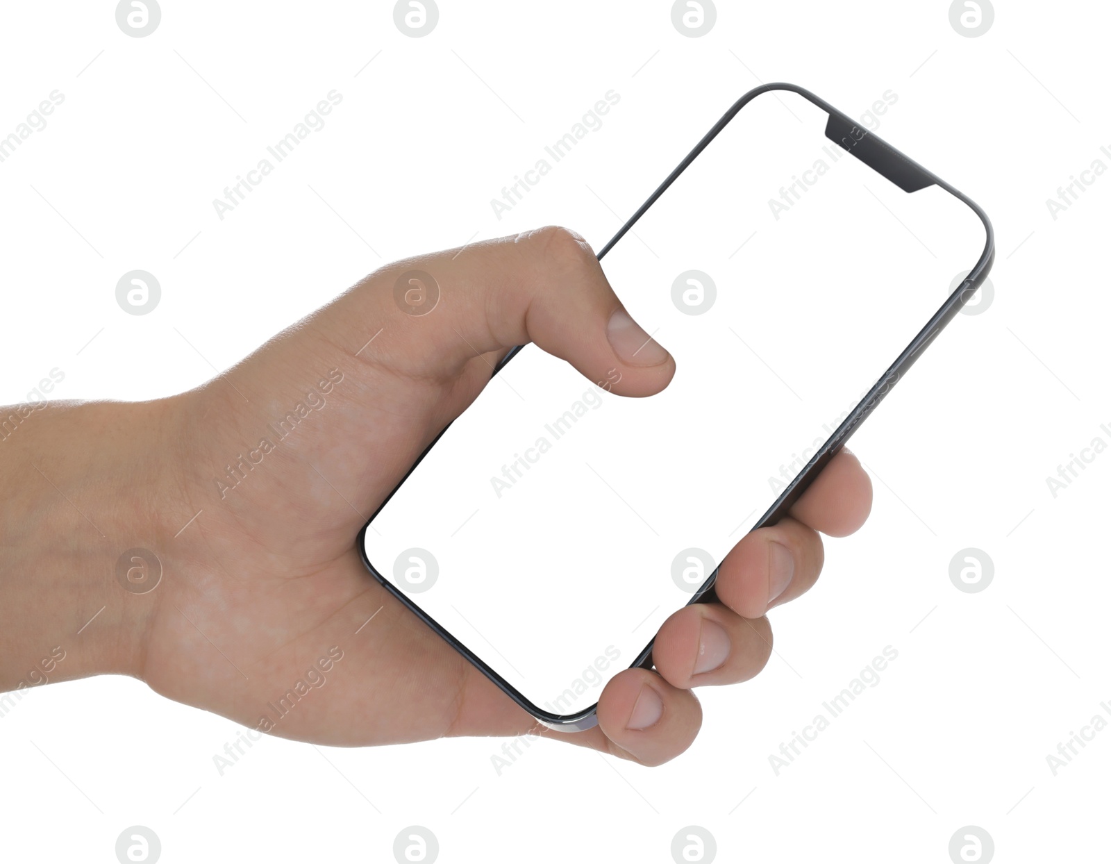 Man with modern smartphone on white background, closeup. Mockup for design Photo of Man with modern smartphone on white background, closeup. Mockup for design