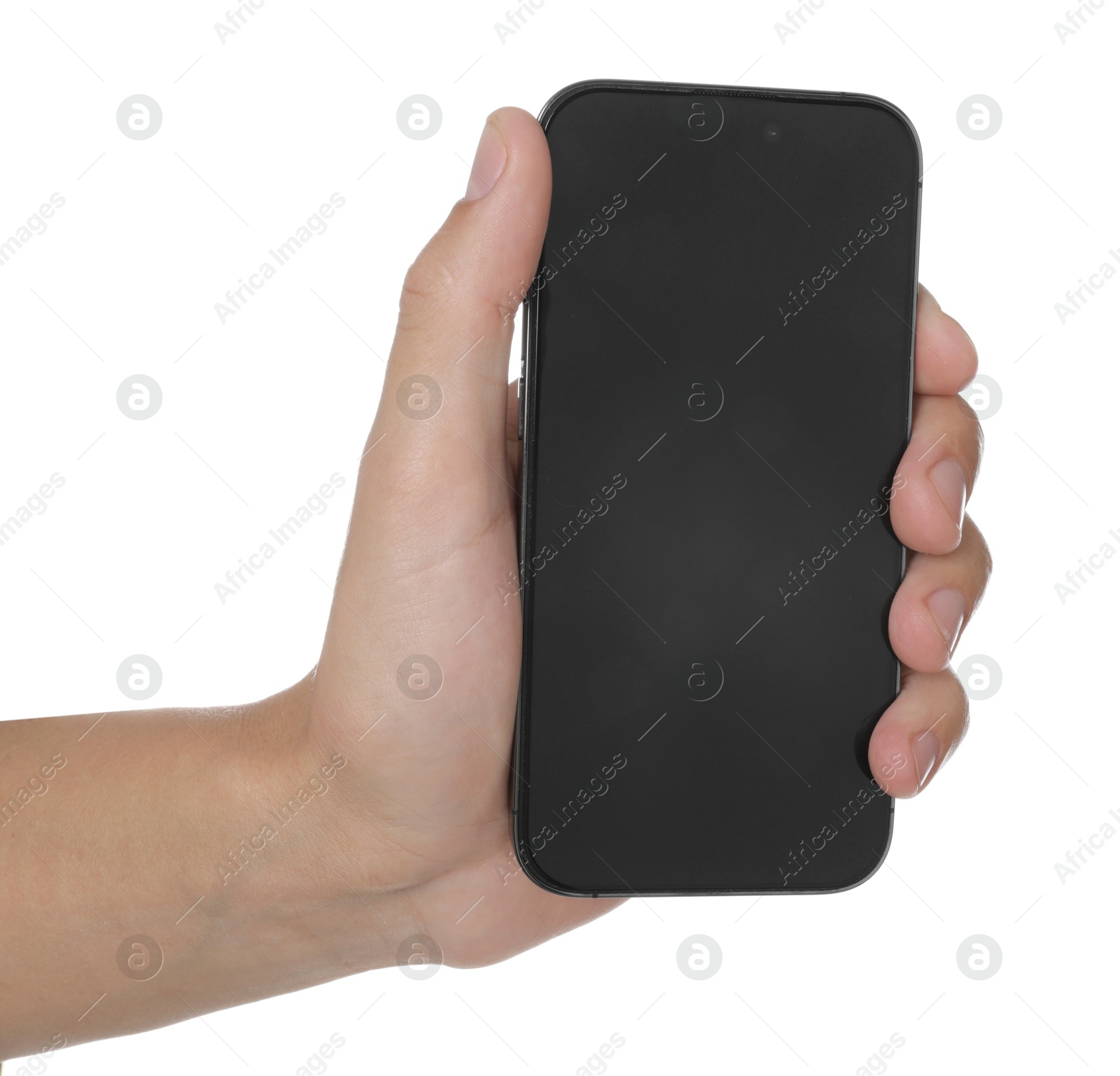 Man with modern smartphone on white background, closeup. Mockup for design Photo of Man with modern smartphone on white background, closeup. Mockup for design