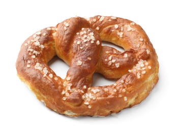 Photo of Tasty pretzel with salt isolated on white