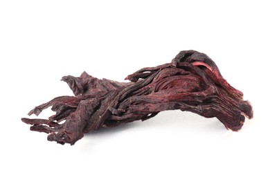 Photo of Hibiscus tea. Dried roselle sepal isolated on white