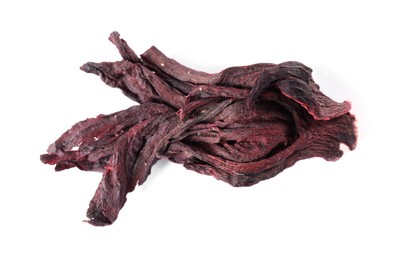 Photo of Hibiscus tea. Dried roselle sepal isolated on white