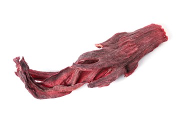 Photo of Hibiscus tea. Dried roselle sepal isolated on white, top view