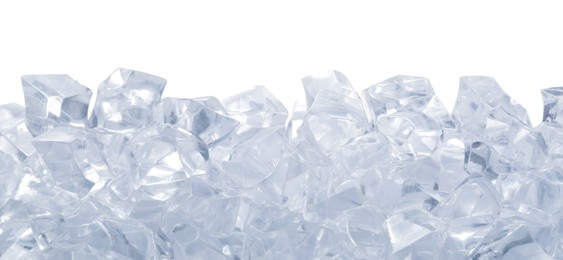 Photo of Cubes of clear ice on white background