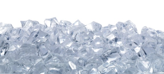 Photo of Cubes of clear ice on white background