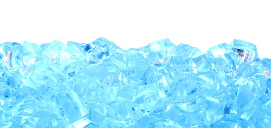 Photo of Cubes of clear ice on white background