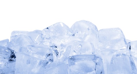Photo of Cubes of clear ice on white background
