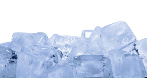 Photo of Cubes of clear ice on white background
