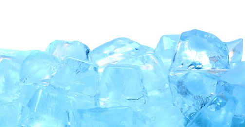 Photo of Cubes of clear ice on white background