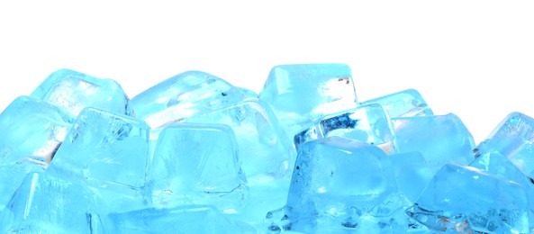 Photo of Cubes of clear ice on white background