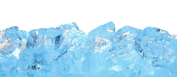Photo of Cubes of clear ice on white background