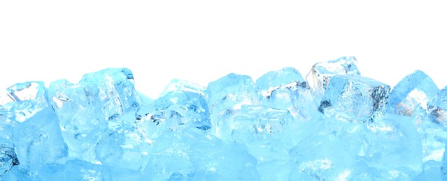 Photo of Cubes of clear ice on white background