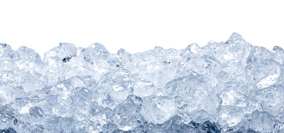 Photo of Cubes of clear ice on white background