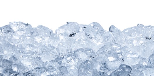 Photo of Cubes of clear ice on white background
