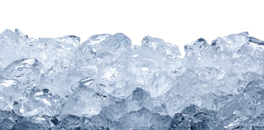Photo of Cubes of clear ice on white background