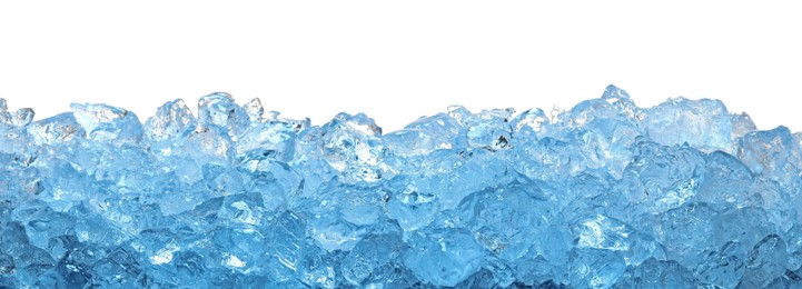 Photo of Cubes of clear ice on white background