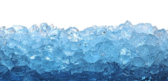 Photo of Cubes of clear ice on white background