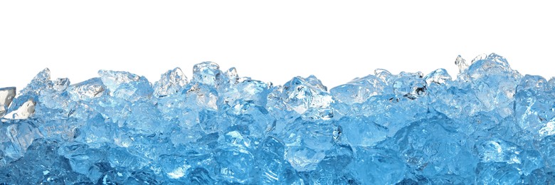 Photo of Cubes of clear ice on white background