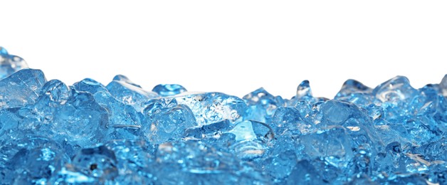 Photo of Cubes of clear ice on white background