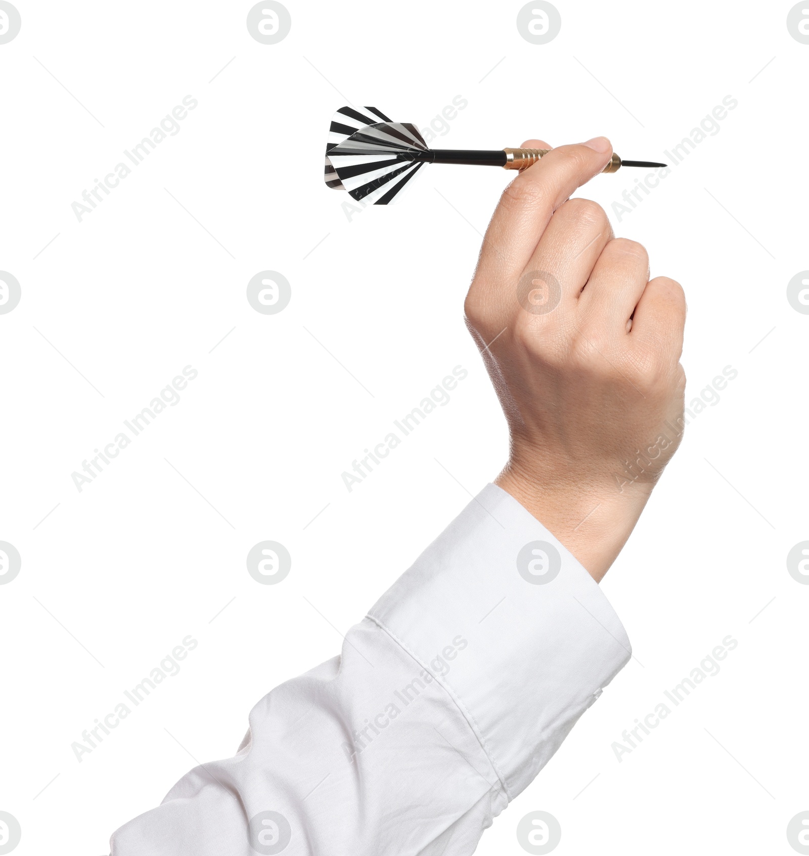 Targeting. Woman with dart on white background, closeup Photo of Targeting. Woman with dart on white background, closeup