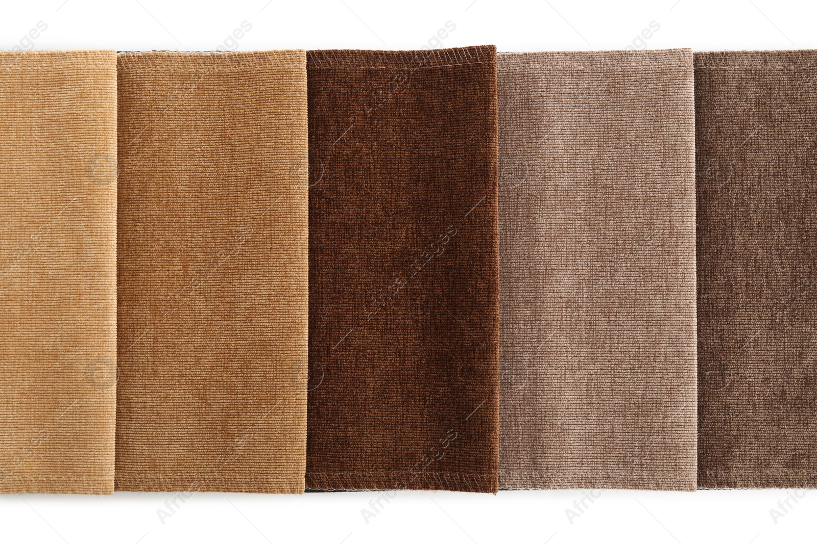 Samples of different fabrics isolated on white, top view Photo of Samples of different fabrics isolated on white, top view