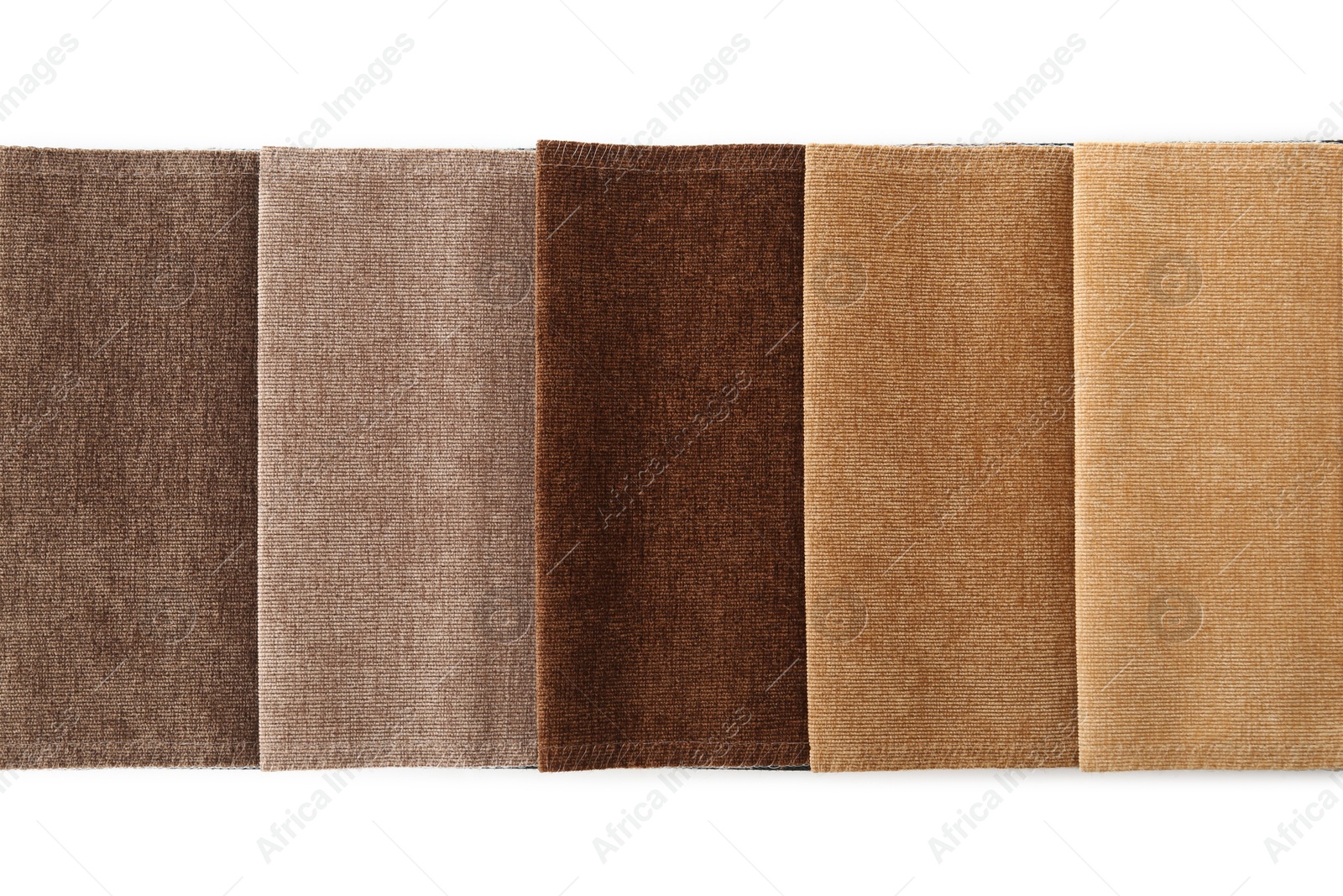 Samples of different fabrics isolated on white, top view Photo of Samples of different fabrics isolated on white, top view