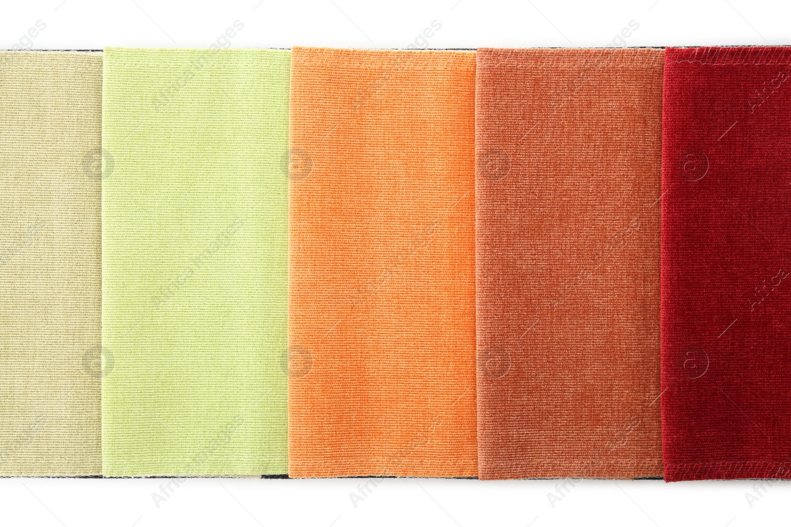 Samples of different fabrics isolated on white, top view Photo of Samples of different fabrics isolated on white, top view