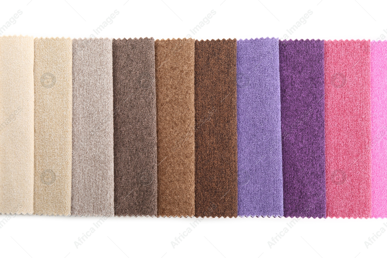 Samples of different fabrics isolated on white, top view Photo of Samples of different fabrics isolated on white, top view