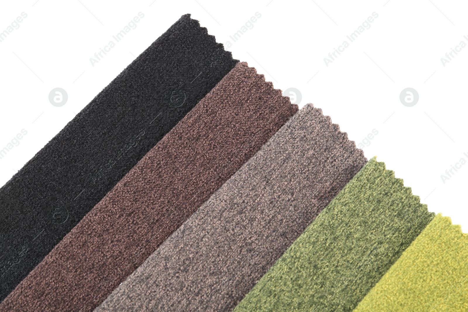 Samples of different fabrics isolated on white, top view Photo of Samples of different fabrics isolated on white, top view