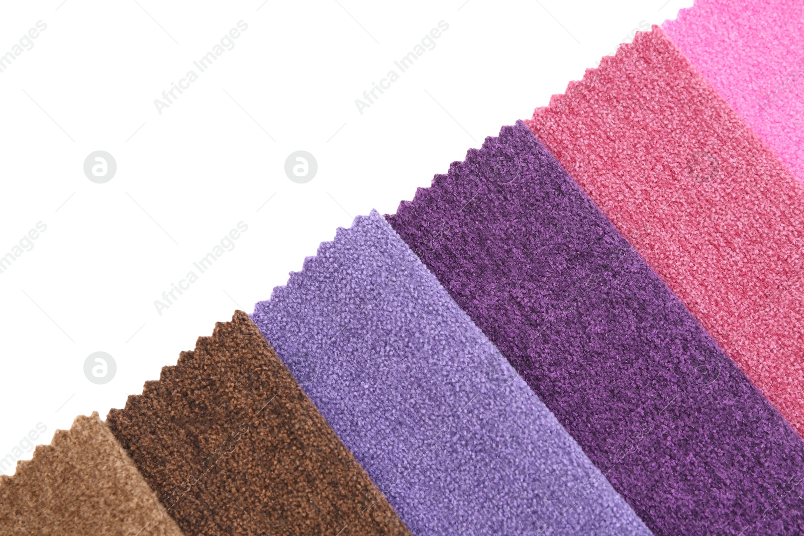 Samples of different fabrics isolated on white, top view Photo of Samples of different fabrics isolated on white, top view