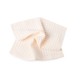 Photo of Clean beige waffle towel isolated on white, top view
