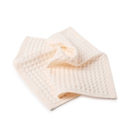 Photo of Clean beige waffle towel isolated on white