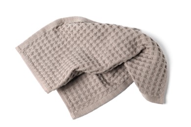 Photo of Clean brown waffle towel isolated on white, top view