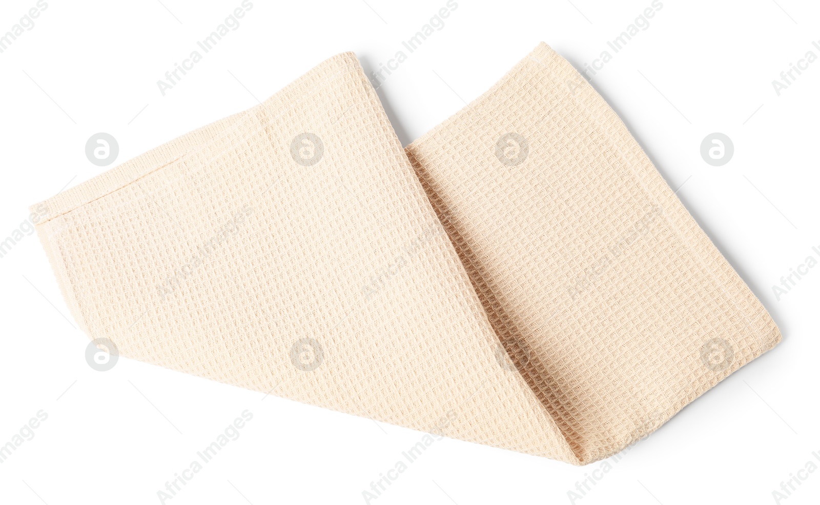 Clean beige waffle towel isolated on white, top view Photo of Clean beige waffle towel isolated on white, top view