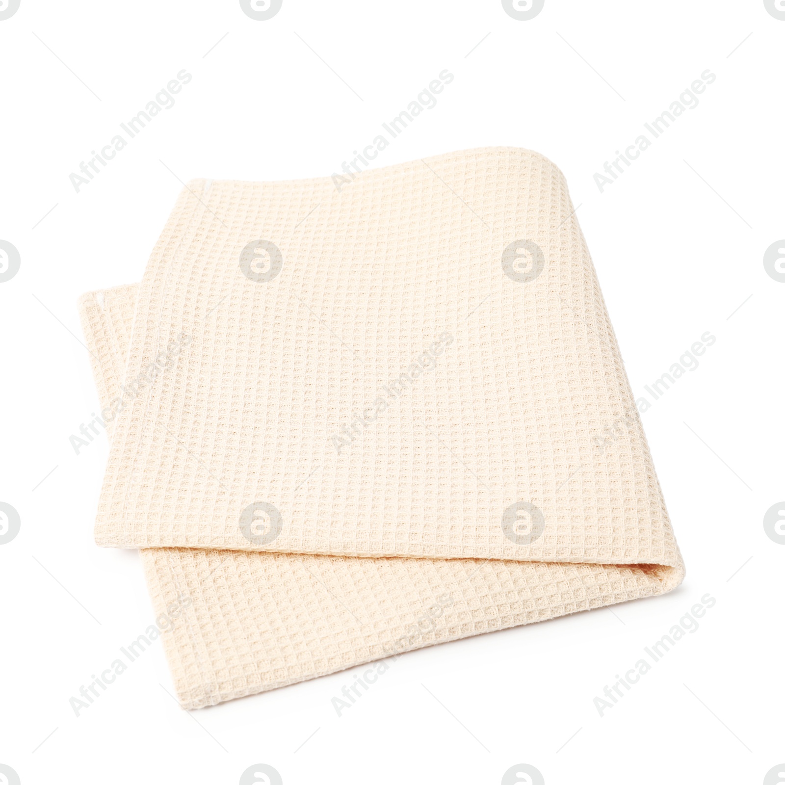 Clean beige waffle towel isolated on white Photo of Clean beige waffle towel isolated on white