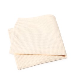 Photo of Clean beige waffle towel isolated on white