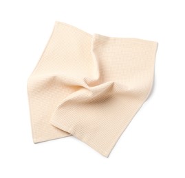 Photo of Clean beige waffle towel isolated on white, top view