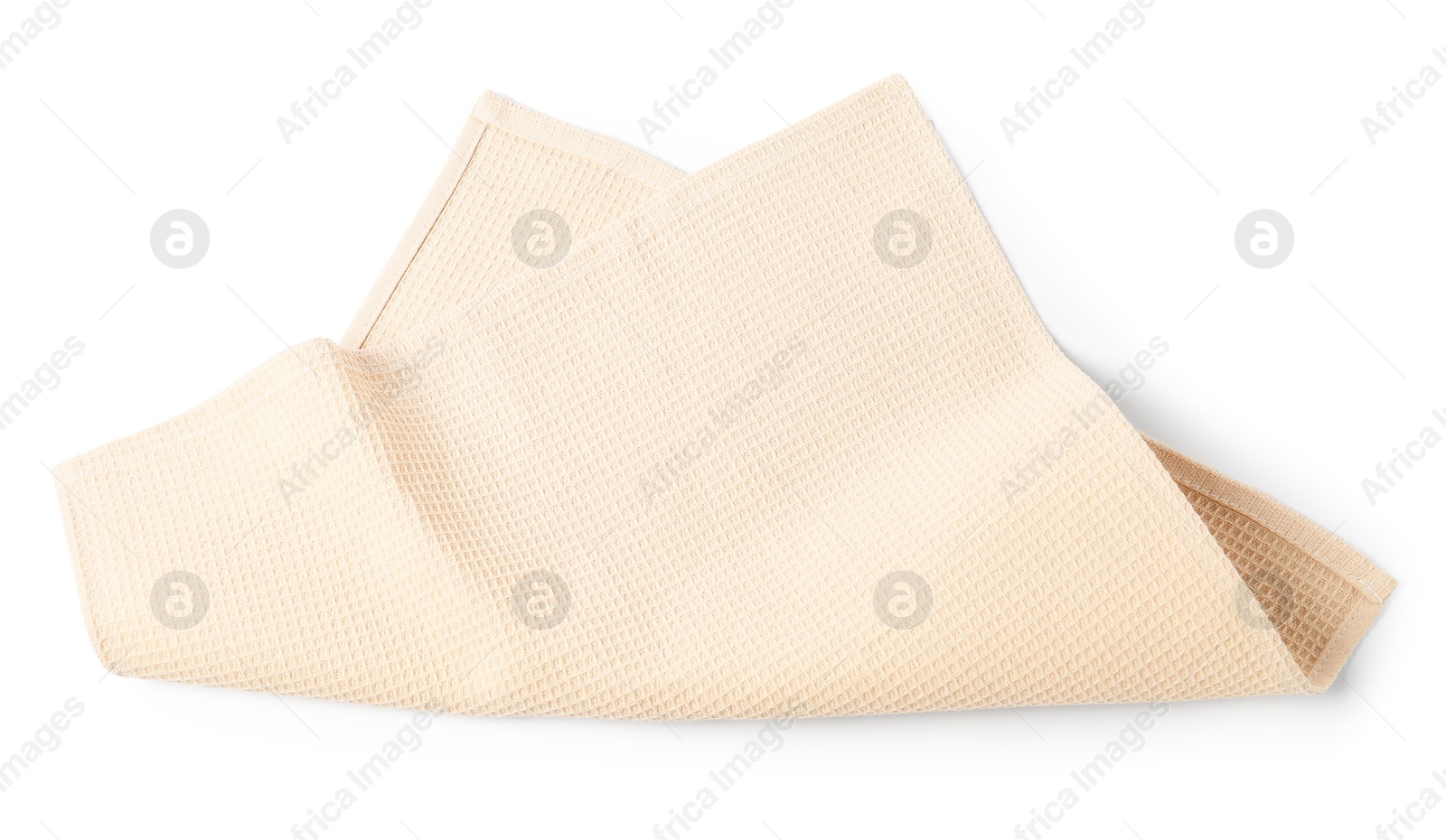 Clean beige waffle towel isolated on white, top view Photo of Clean beige waffle towel isolated on white, top view