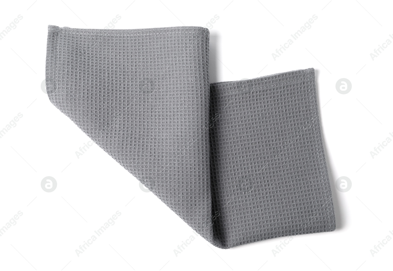 Clean grey waffle towel isolated on white, top view Photo of Clean grey waffle towel isolated on white, top view