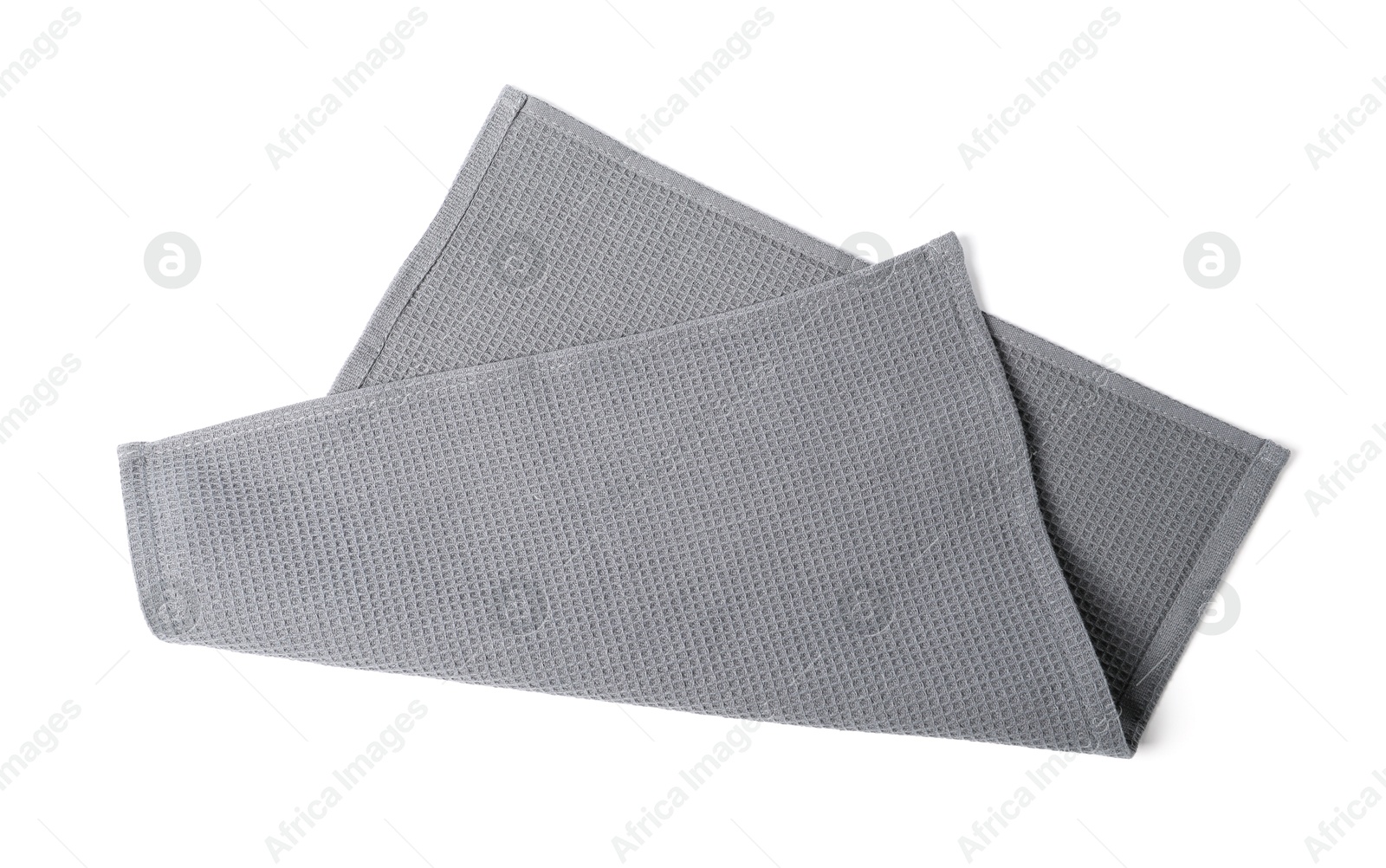 Clean grey waffle towel isolated on white, top view Photo of Clean grey waffle towel isolated on white, top view