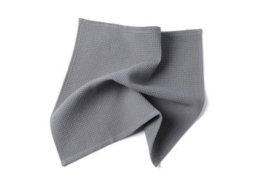 Photo of Clean grey waffle towel isolated on white, top view