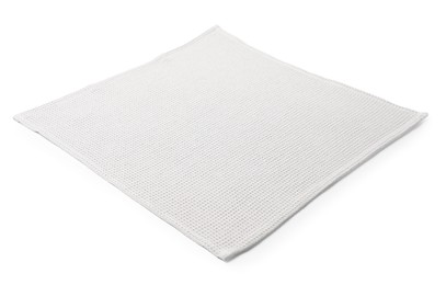 Photo of Clean light grey waffle towel isolated on white