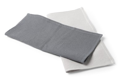 Photo of Two clean waffle towels isolated on white