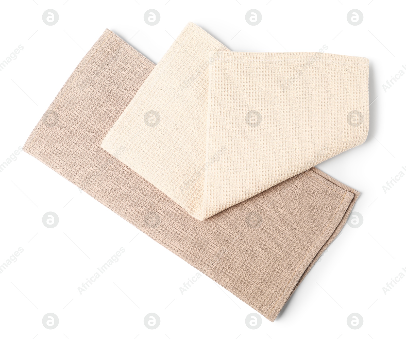 Two clean waffle towels isolated on white, top view Photo of Two clean waffle towels isolated on white, top view