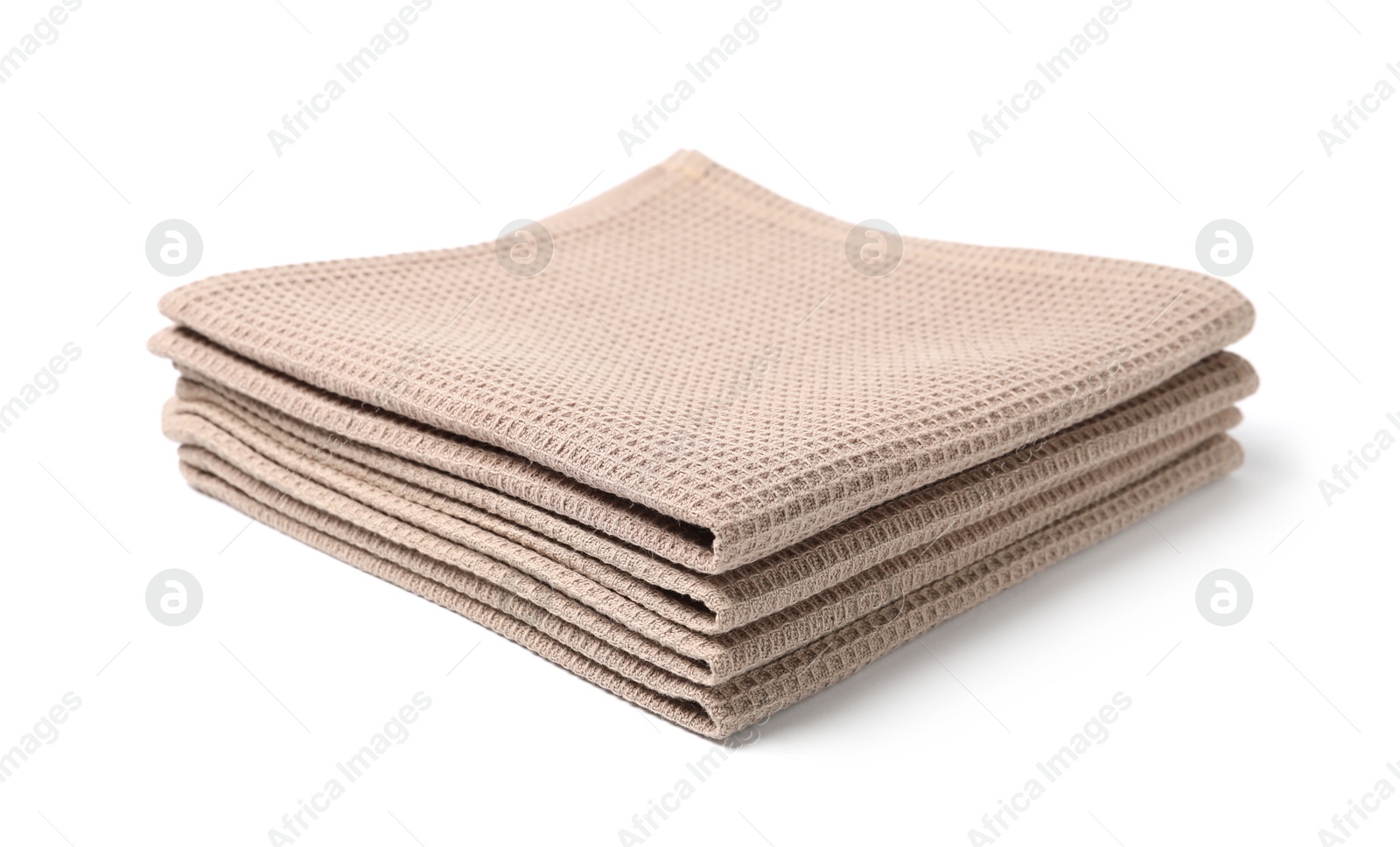 Many clean waffle towels isolated on white Photo of Many clean waffle towels isolated on white