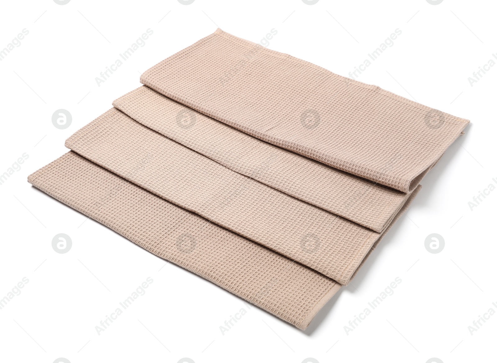 Many clean waffle towels isolated on white Photo of Many clean waffle towels isolated on white