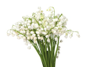 Photo of Bouquet of beautiful lily-of-the-valley isolated on white
