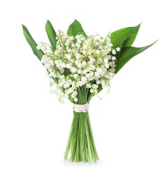 Photo of Bouquet of beautiful lily of the valley flowers isolated on white