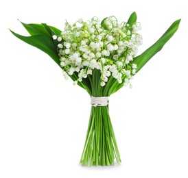 Photo of Bouquet of beautiful lily of the valley flowers isolated on white