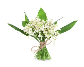 Photo of Bouquet of beautiful lily of the valley flowers isolated on white